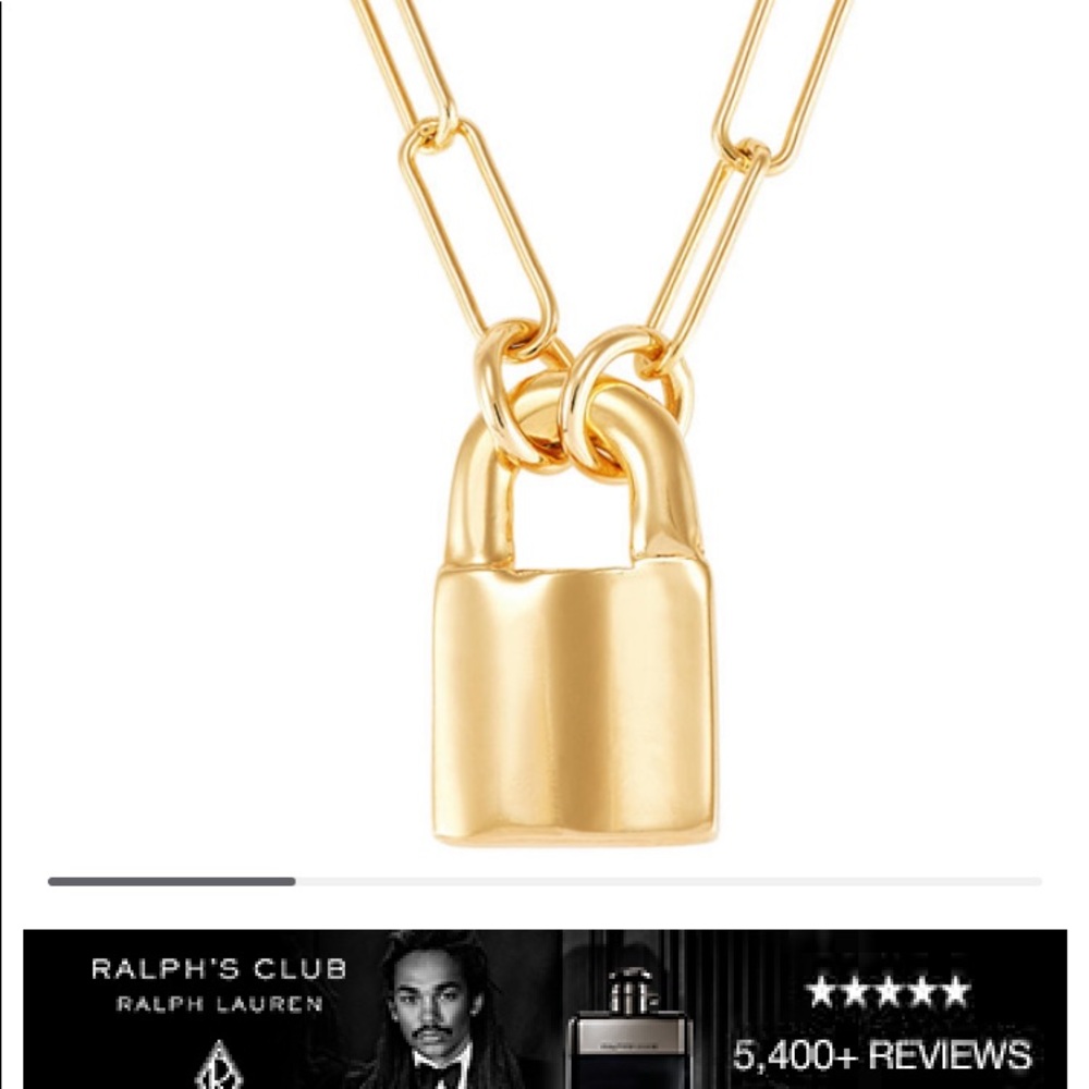 Padlock Paperclip link 18” in 14 k gold, plated over sterling silver.